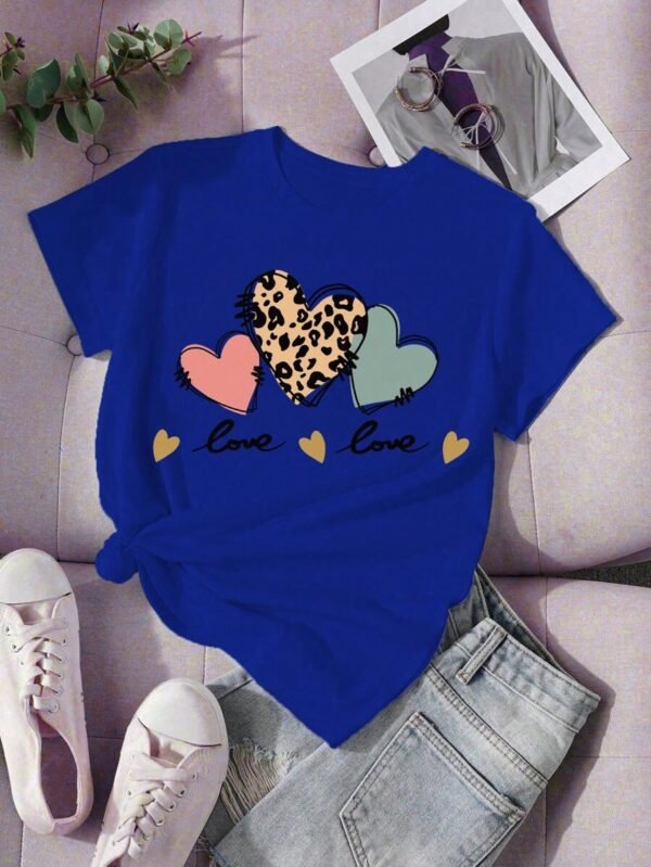 Camiseta De Chica Con Estampado De Leopardo Y Corazón