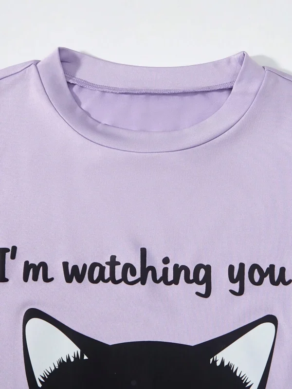 Camiseta manga corta con estampado lindo de gato para chica adolescente - Imagen 2