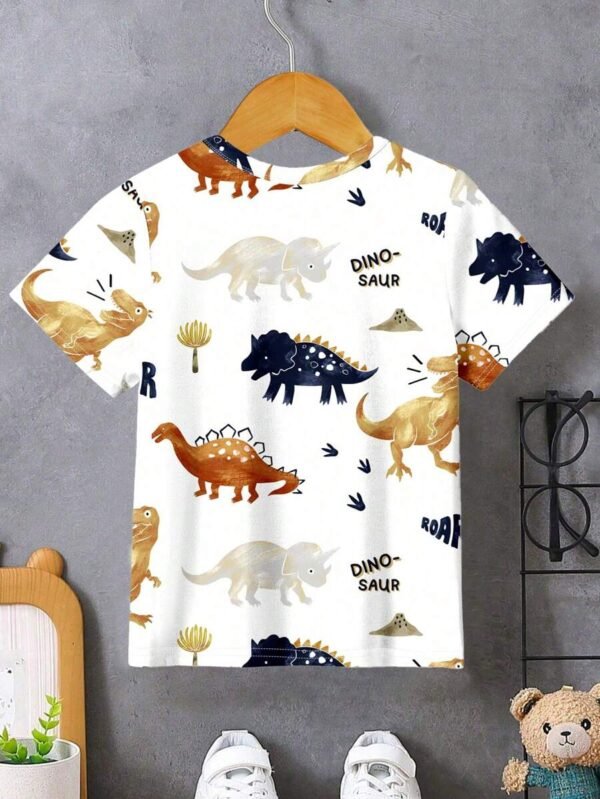 Camiseta cuello redondo y manga corta con patrón para niños - Imagen 3