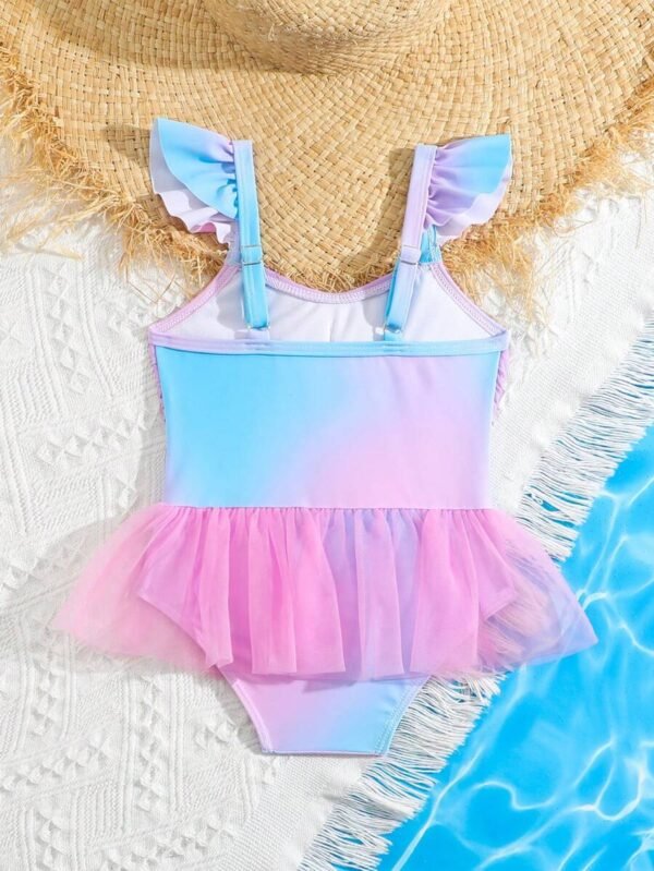 Traje de baño de niña con contraste de malla y volantes - Imagen 3
