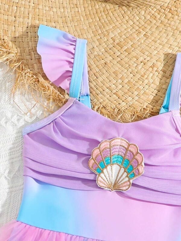 Traje de baño de niña con contraste de malla y volantes - Imagen 2