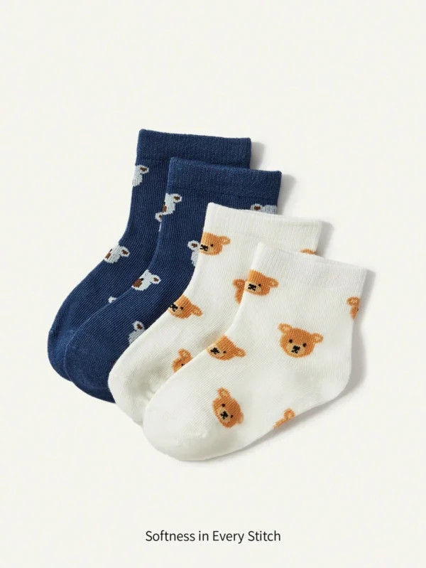 Calcetines Para Bebé Con Diseño De Oso Lindo En Color Azul Y Blanco