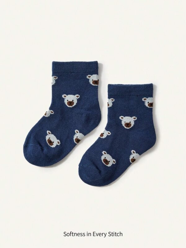 Calcetines Para Bebé Con Diseño De Oso Lindo En Color Azul Y Blanco - Imagen 3