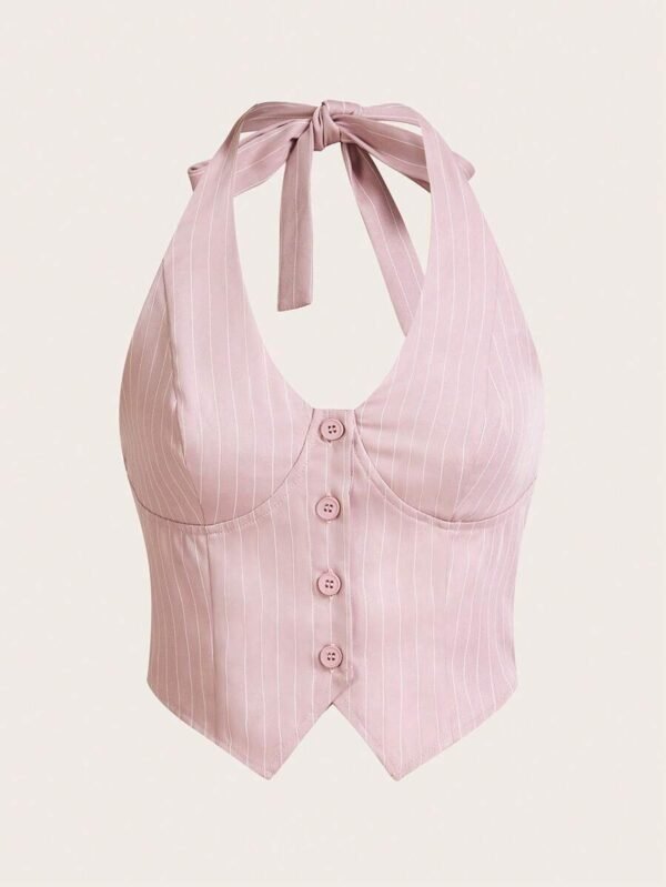 Top halter con botones y estampado de rayas