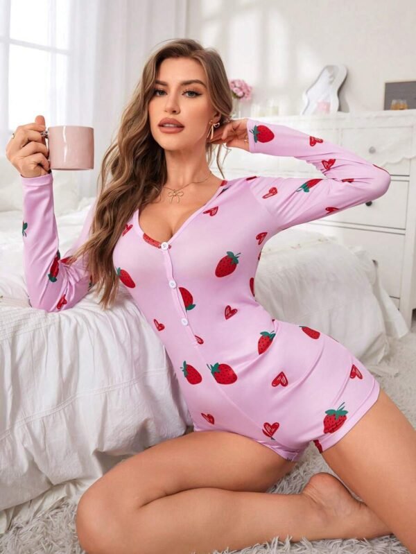 Mono de pijama con estampado de cerezas para mujer - Imagen 2