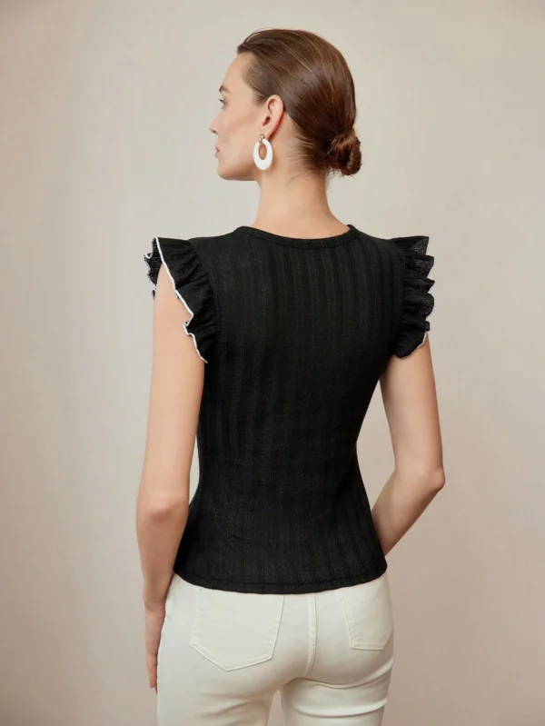 Blusa de ajuste ceñido con volantes en la sisa y ribete de contraste - Imagen 2