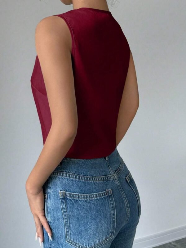 Top sin mangas corto con lazo decorativo de unicolor casual para mujer - Imagen 3