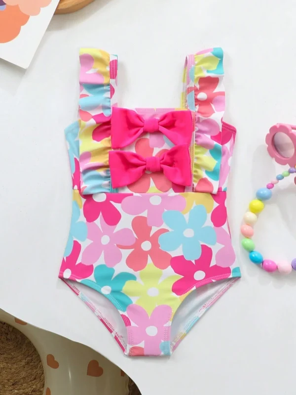 Traje de baño de una pieza con estampado retro para niña bebé