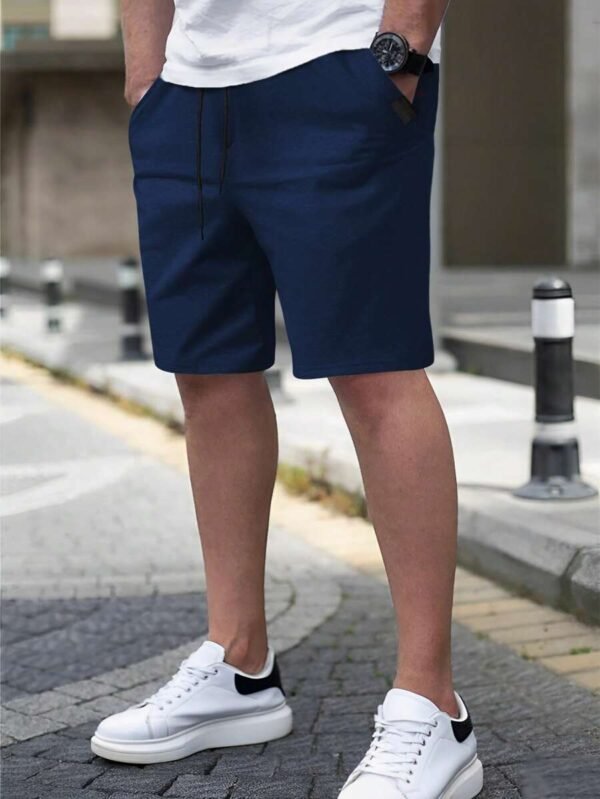 Pantalones cortos casuales de hombre de unicolor con cordón en la cintura