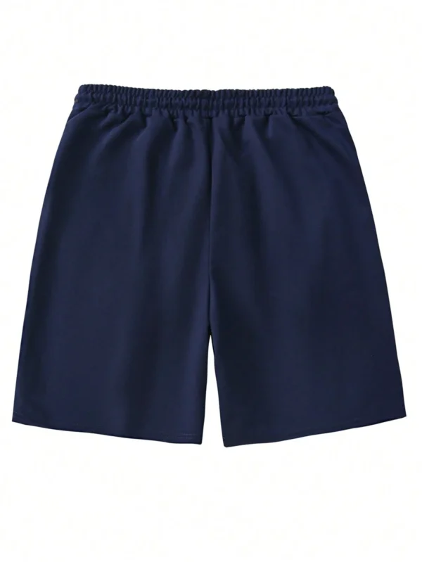 Pantalones cortos casuales de hombre de unicolor con cordón en la cintura - Imagen 3