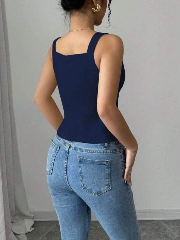 Top de tirantes casual de mujer con cuello en V y abotonado sencillo - Imagen 3