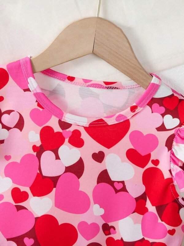 Vestido de manga corta con estampado de corazón para niñas - Imagen 2