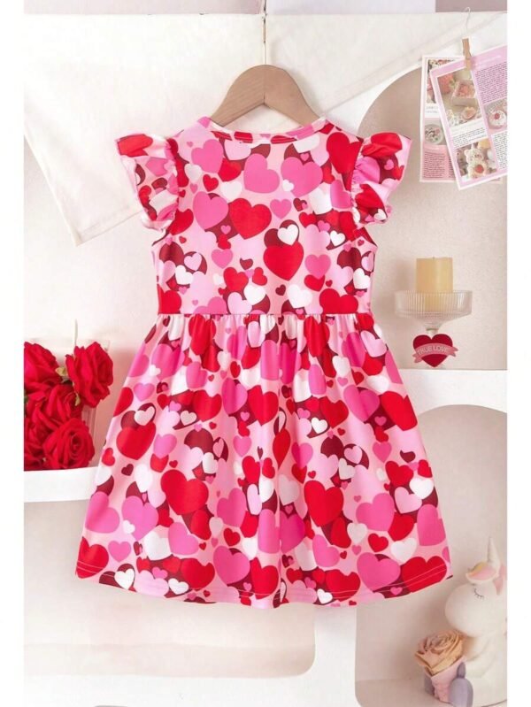 Vestido de manga corta con estampado de corazón para niñas - Imagen 3