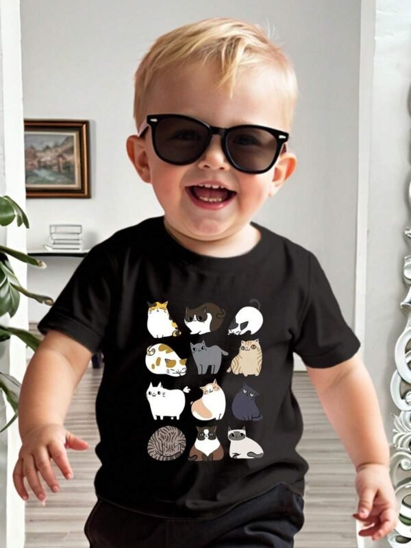 Camiseta de manga corta con cuello redondo y gráfico de animal lindo para bebé niño