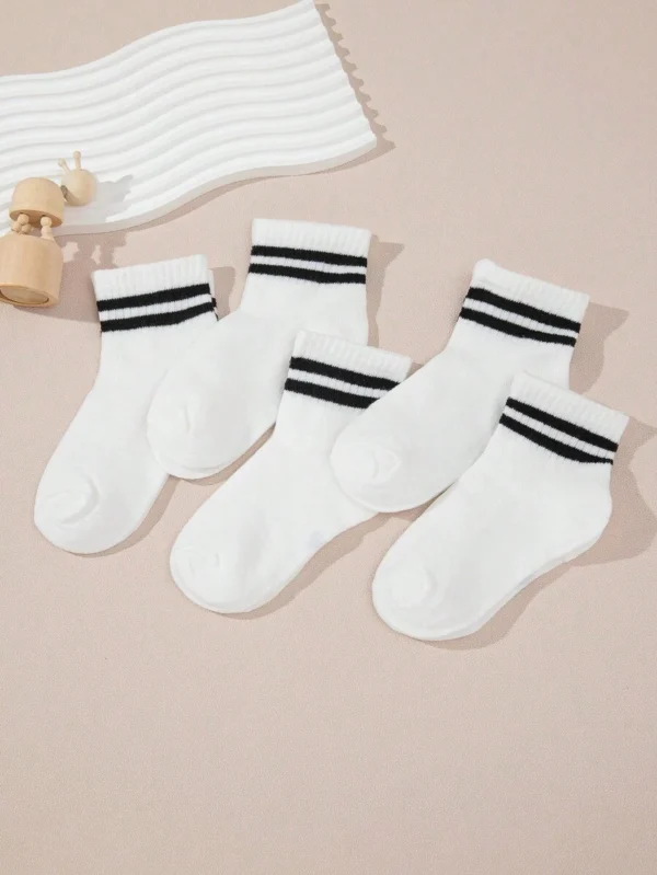 5 Pares de Calcetines cortos deportivos y casuales con doble raya para niño