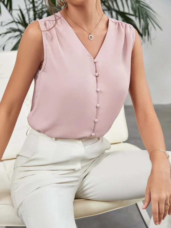 Blusa fruncido con botón - Imagen 3