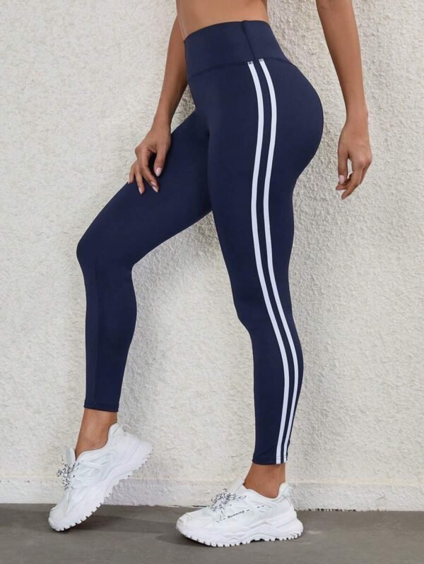 Leggings deportivos de lado de rayas control de barriga - Imagen 2
