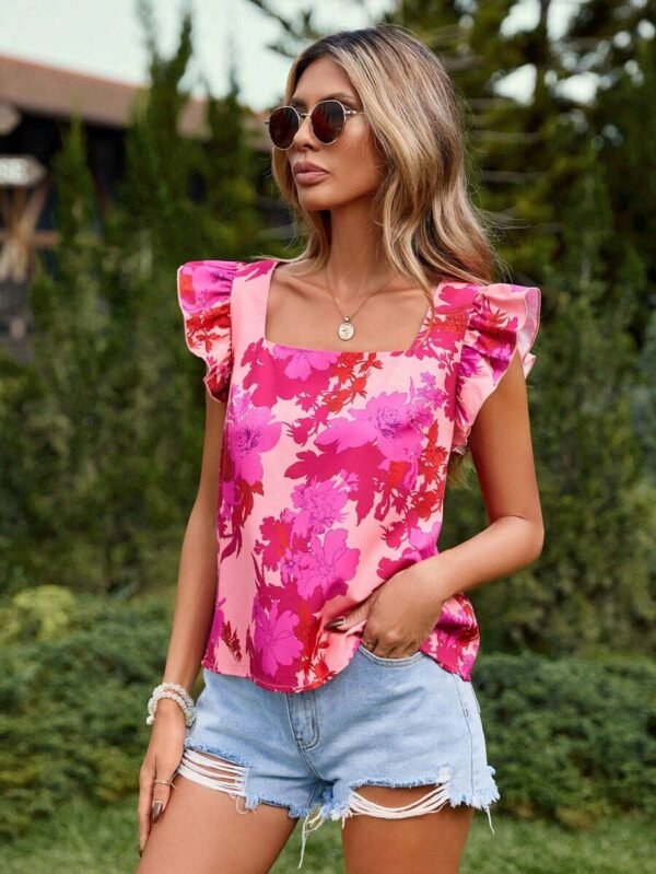 Blusa de verano para mujer con cuello cuadrado