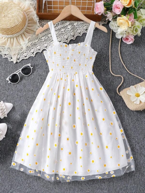 Vestido De Tirantes Con Panel De Volantes Para Chicas