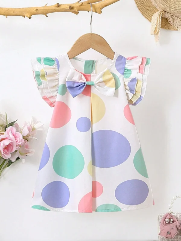 Vestido con estampado geométrico y decoración de lazo para niña bebé