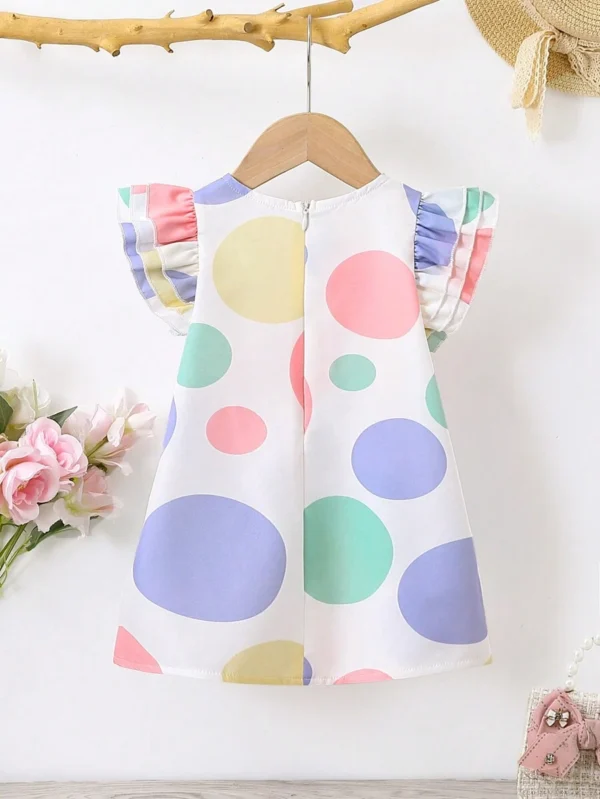 Vestido con estampado geométrico y decoración de lazo para niña bebé - Imagen 3
