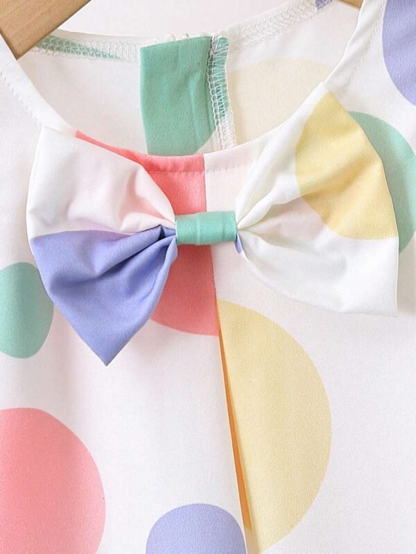 Vestido con estampado geométrico y decoración de lazo para niña bebé - Imagen 2