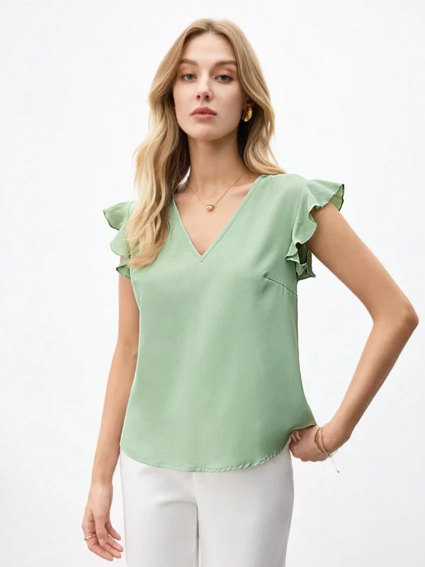 Casual Decorada De Color Sólido Con Cuello En V