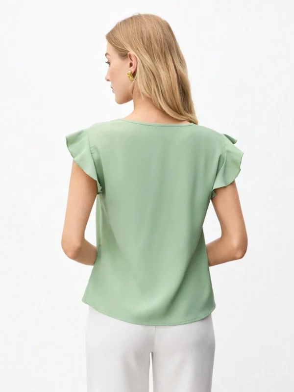 Casual Decorada De Color Sólido Con Cuello En V - Imagen 3