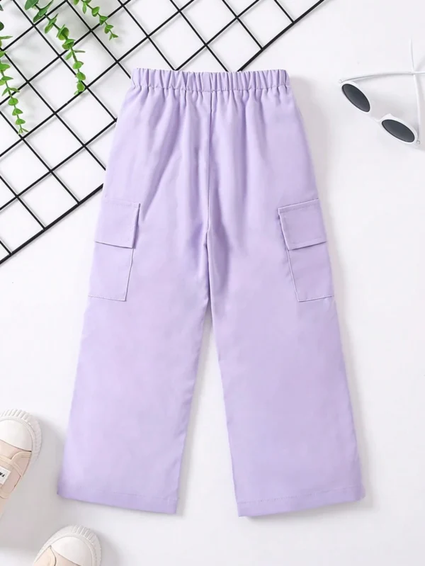 Pantalón casual para niña con diseño clásico de color morado - Imagen 3