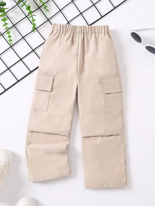 Pantalones de unicolor para uso diario con diseño de bolsillo para niña