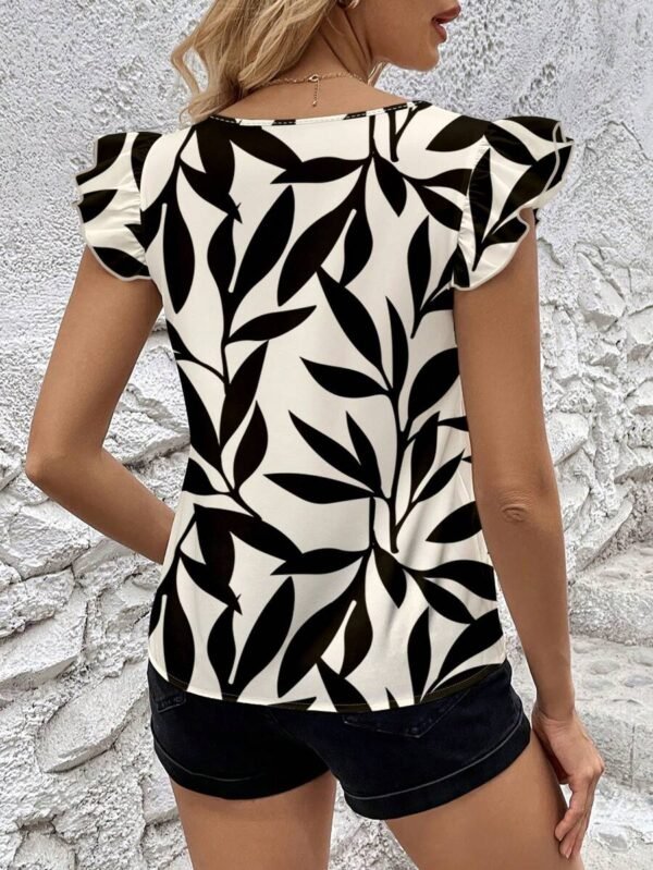 Blusa de mujer de manga corta con diseño de plantas impresas - Imagen 3
