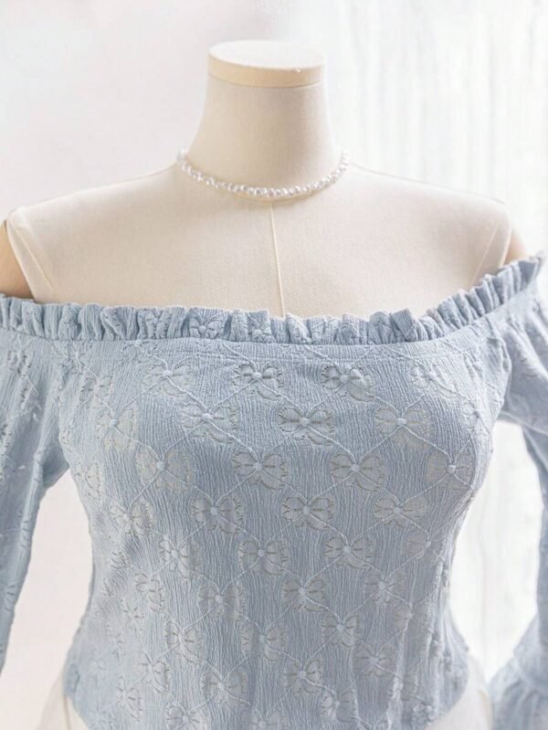 Blusa de manga farol con estampado de leopardo y nudo al frente - Imagen 3
