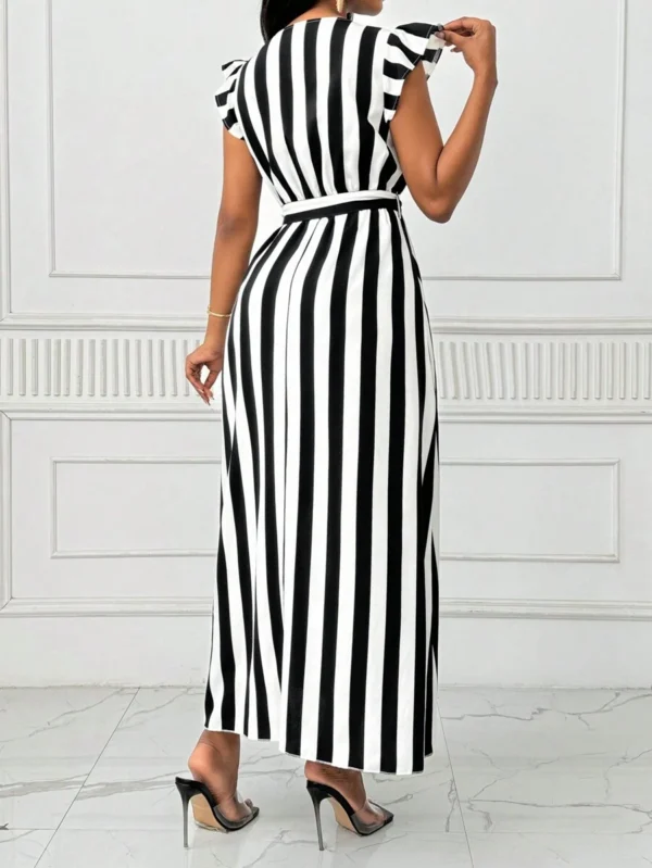 Vestido largo de mujer con cintura entallada y cuello en V - Imagen 3