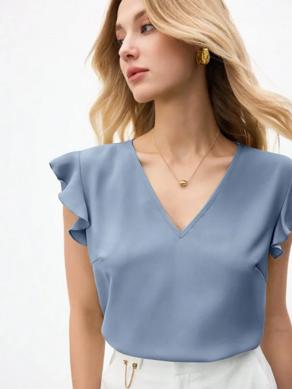 Blusa casual minimalista de manga corta de mujer - Imagen 3