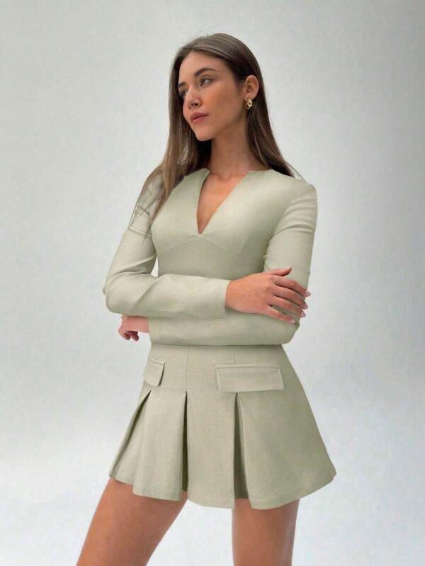 Vestido mini con manga larga y apertura en el frente para mujer - Imagen 2