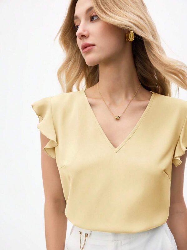 Blusa suelta de mujer de unicolor con cuello en V - Imagen 2