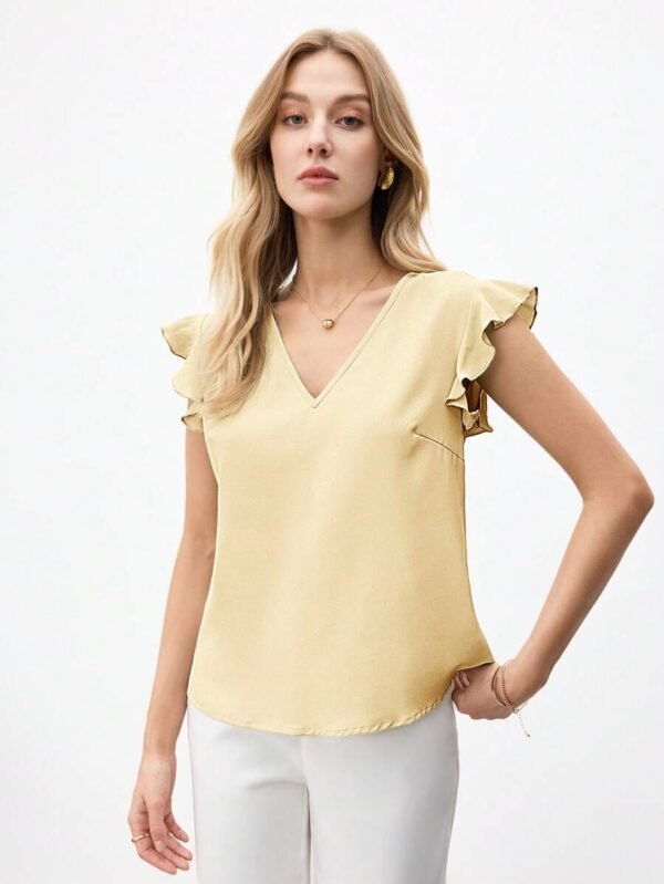 Blusa suelta de mujer de unicolor con cuello en V