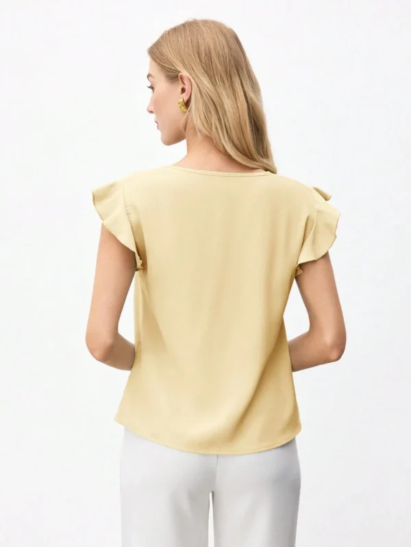 Blusa suelta de mujer de unicolor con cuello en V - Imagen 3