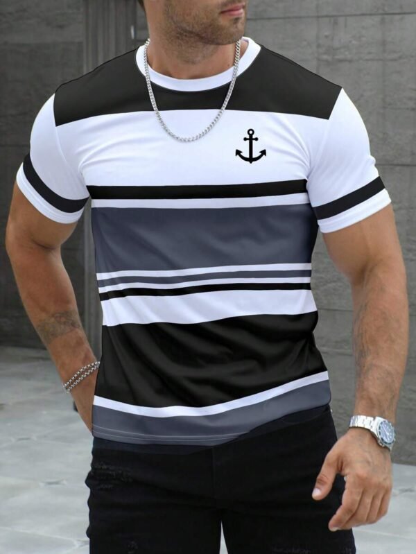 Camiseta casual de manga corta de cuello redondo con estampado de rayas