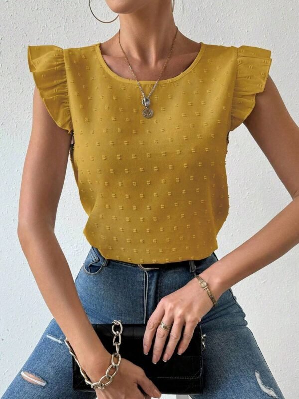 Blusa cuello redondo y mangas de mariposa
