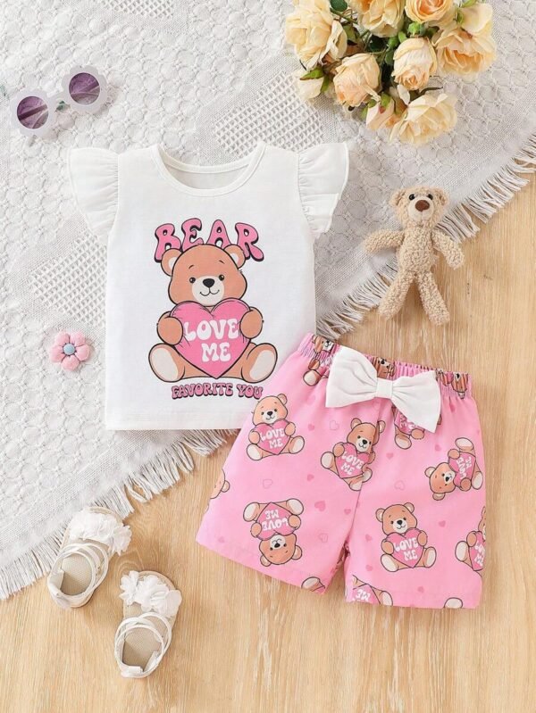 Conjunto de verano para bebé niña con estampado de abeja