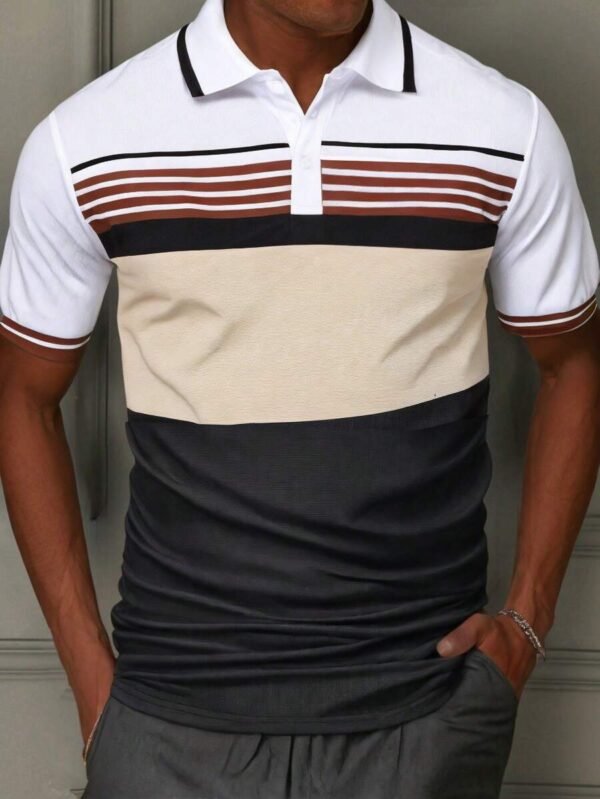 Camisa casual de manga corta a rayas con botones delanteros para hombre
