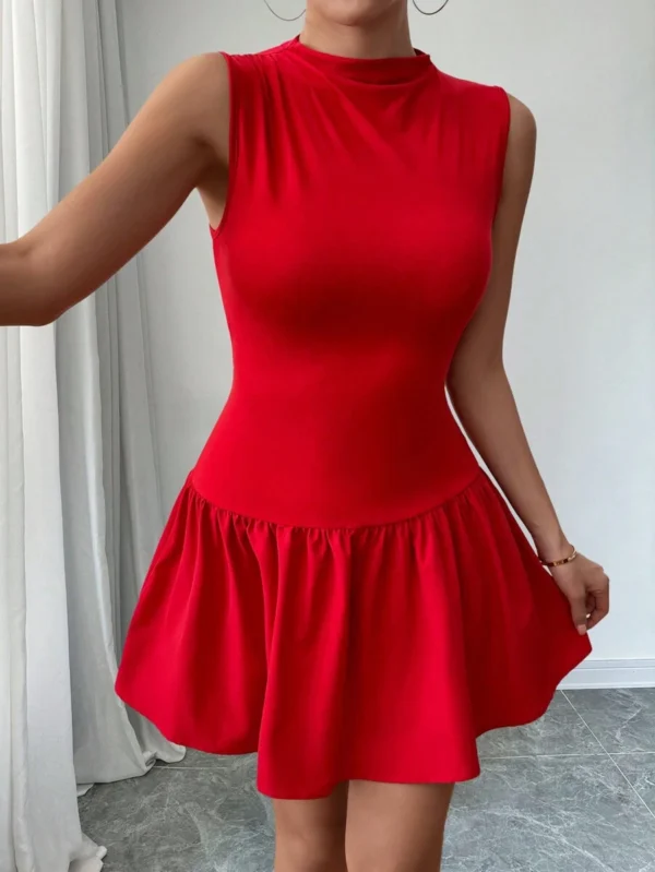 Vestido elegante sin mangas rojo para mujer - Imagen 2