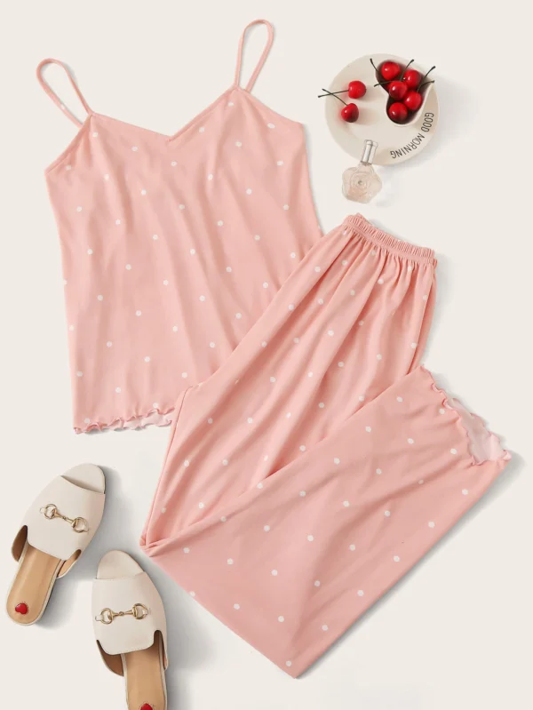 Conjunto de pijama con ribete de lechuga y estampado