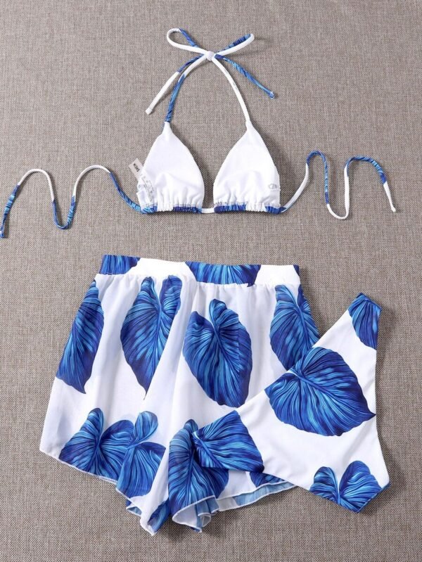 Conjunto de bikini de triángulo con estampado de hojas - Imagen 3