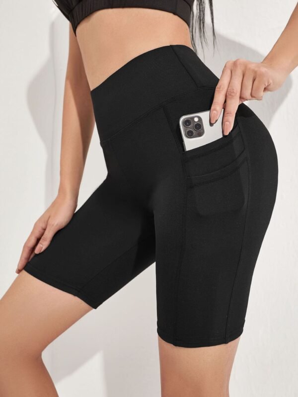 Shorts elásticos sólidos con bolsillo para teléfono para ciclista