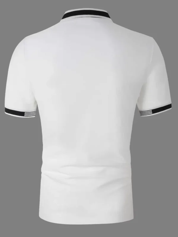 Playera polo con cuello y ribetes a rayas para hombres - Imagen 2