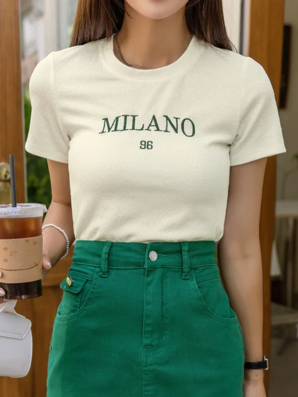 Camiseta Corta Con Bordado De Letras - Imagen 2