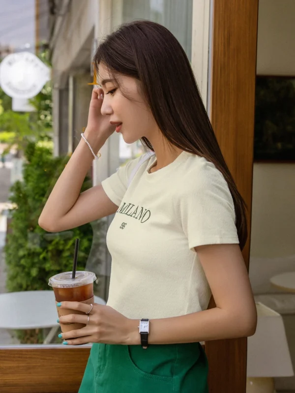 Camiseta Corta Con Bordado De Letras - Imagen 3
