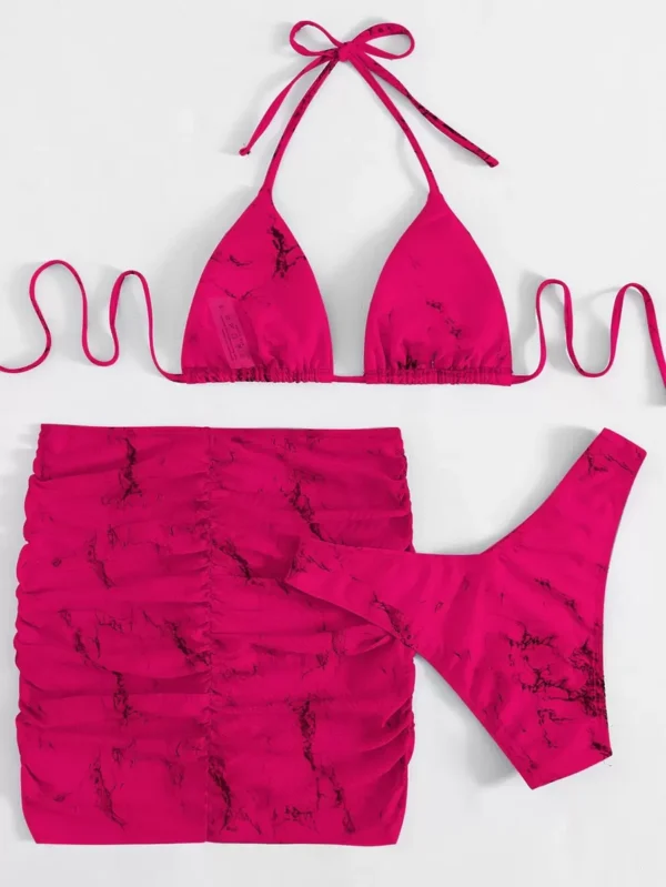 Bañador bikini triángulo con estampado de mármol con falda - Imagen 3